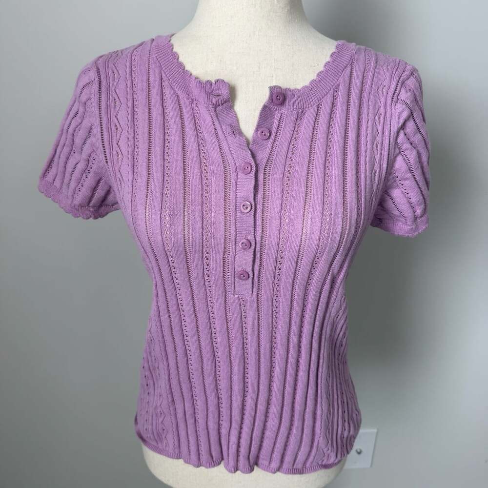 American Eagle Knit Short Sleeve Henley Size M Lilac Cotton